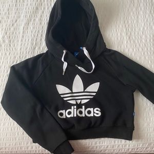 Black adidas original trefoil cropped hoodie